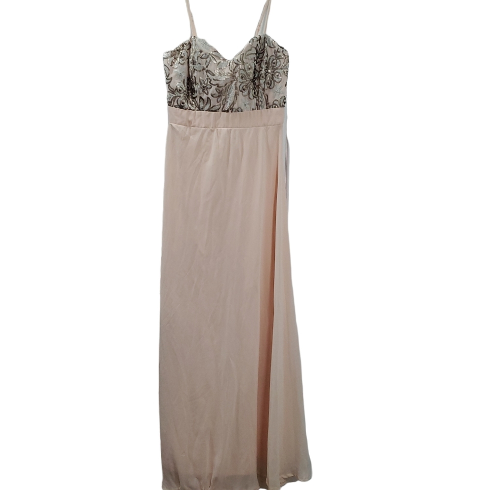 Zui peach beaded sheer overlay dress sz2 #c181